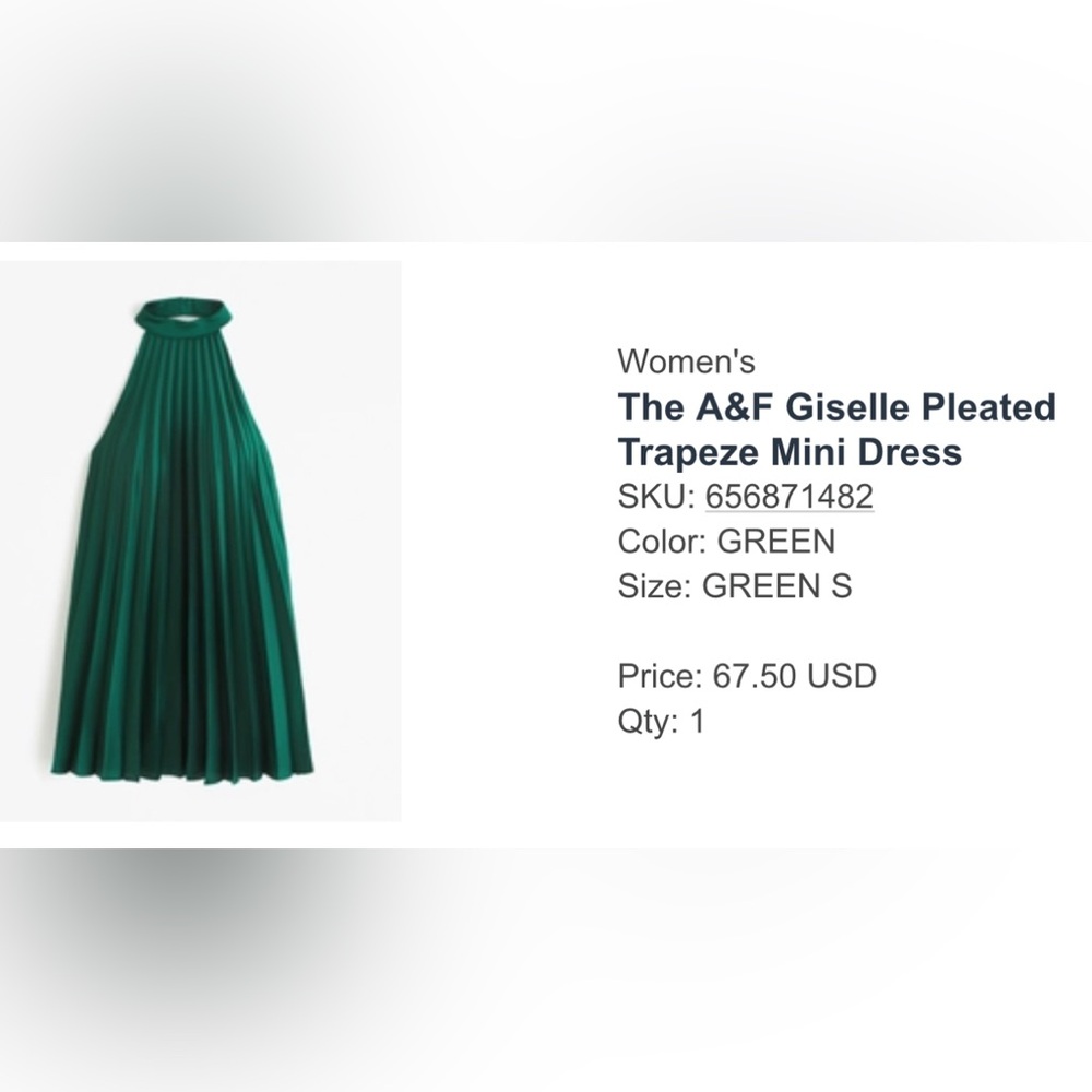 Abercrombie & Fitch Green Pleated Backless Trapeze Mini Dress